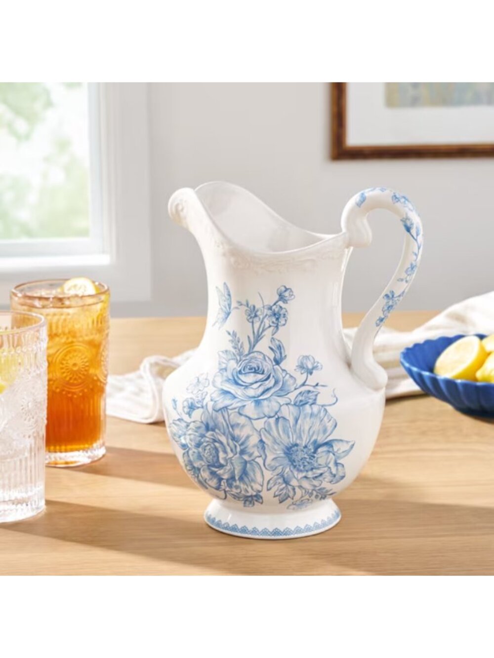 The Woman Pioneer Home Blue Classic Agatha Collection Stoneware 2-Quart Pitcher